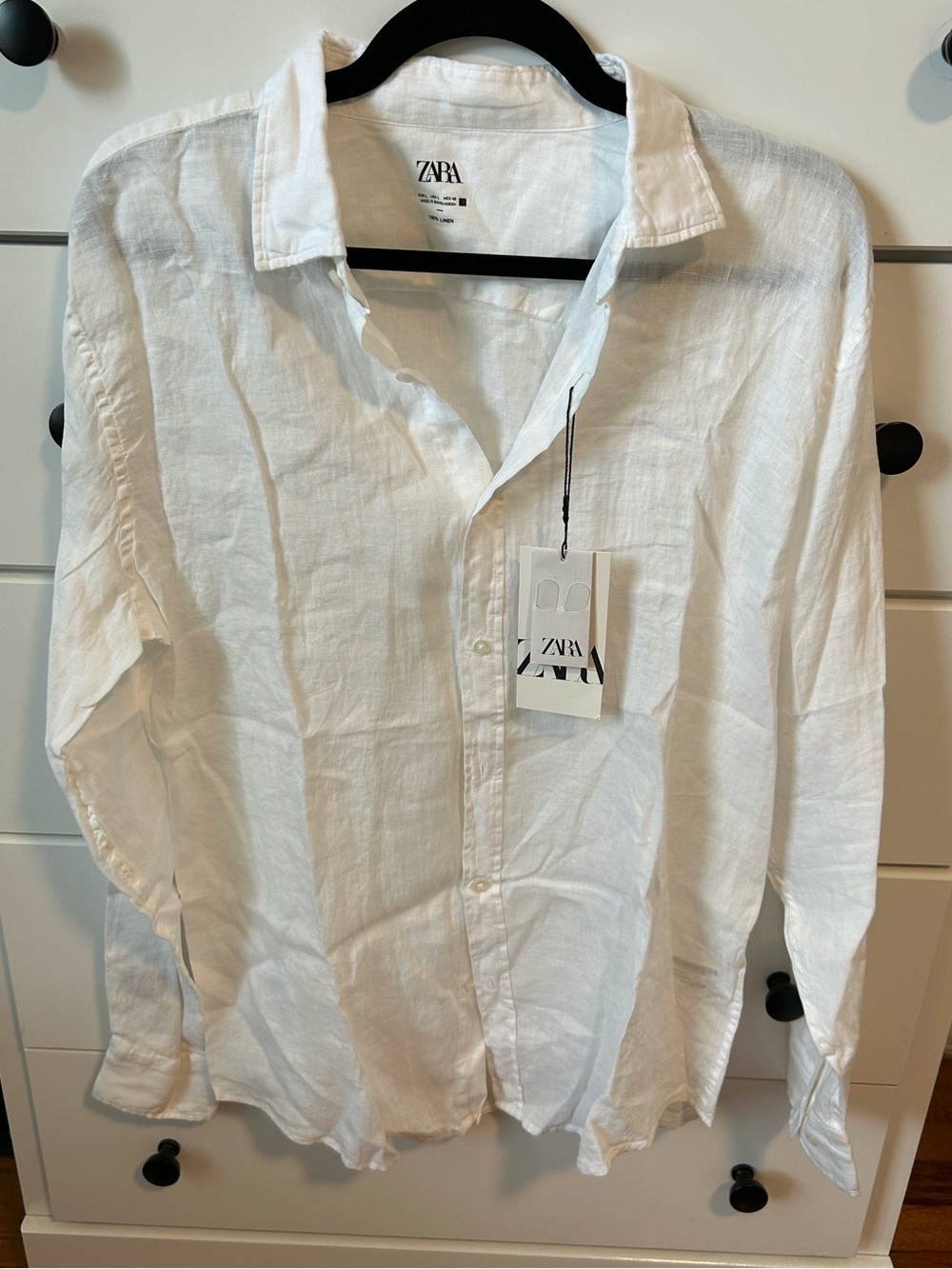 NWT ZARA White 100% Linen Button-Up Shirt